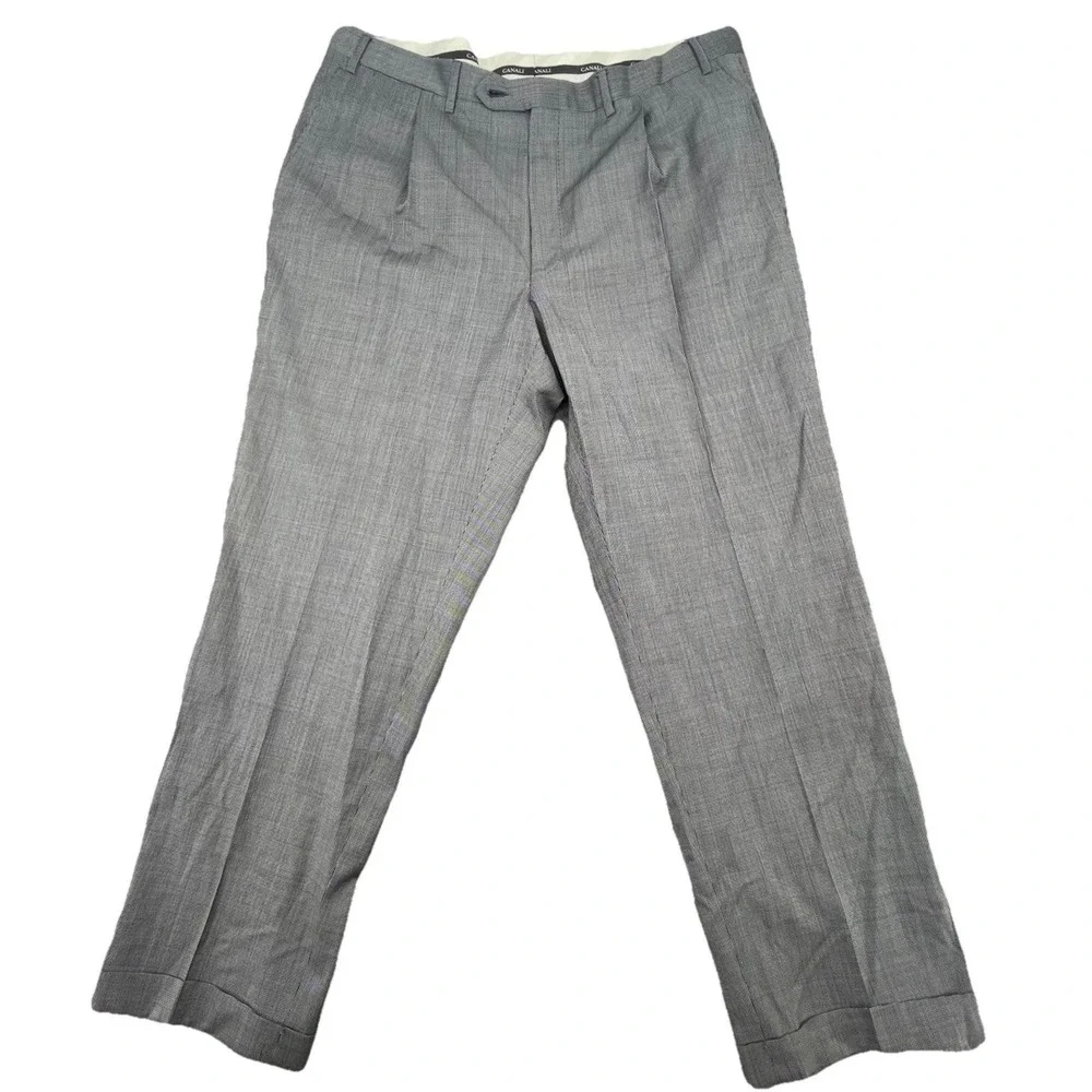 Canali‎ Men's 100% Wool Pleaded Dress Pants Black white Birdseye 38x30
